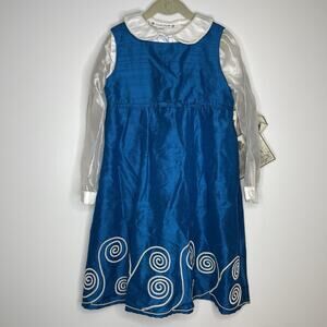 Trish Scully Girls Two-Piece Long Sleeve Silk Dress Set - Teal - Girls 6 - NWT!